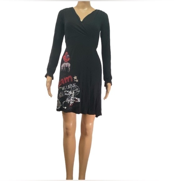 Desigual long sleeved black dress size M - Picture 5 of 16